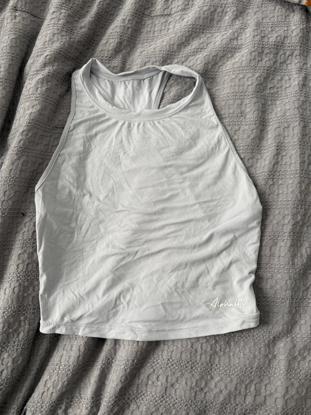 Alphalete White High Neck Racerback Crop Tank